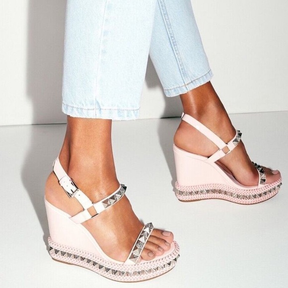 Christian Louboutin Pyraclou 110 Poupee Pink Platform Wedge Sandal Heel 39, 8us - Picture 3 of 3
